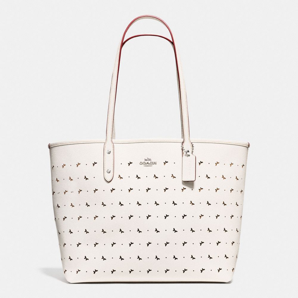 COACH F59345 - CITY TOTE IN PERFORATED CROSSGRAIN LEATHER SILVER/CHALK