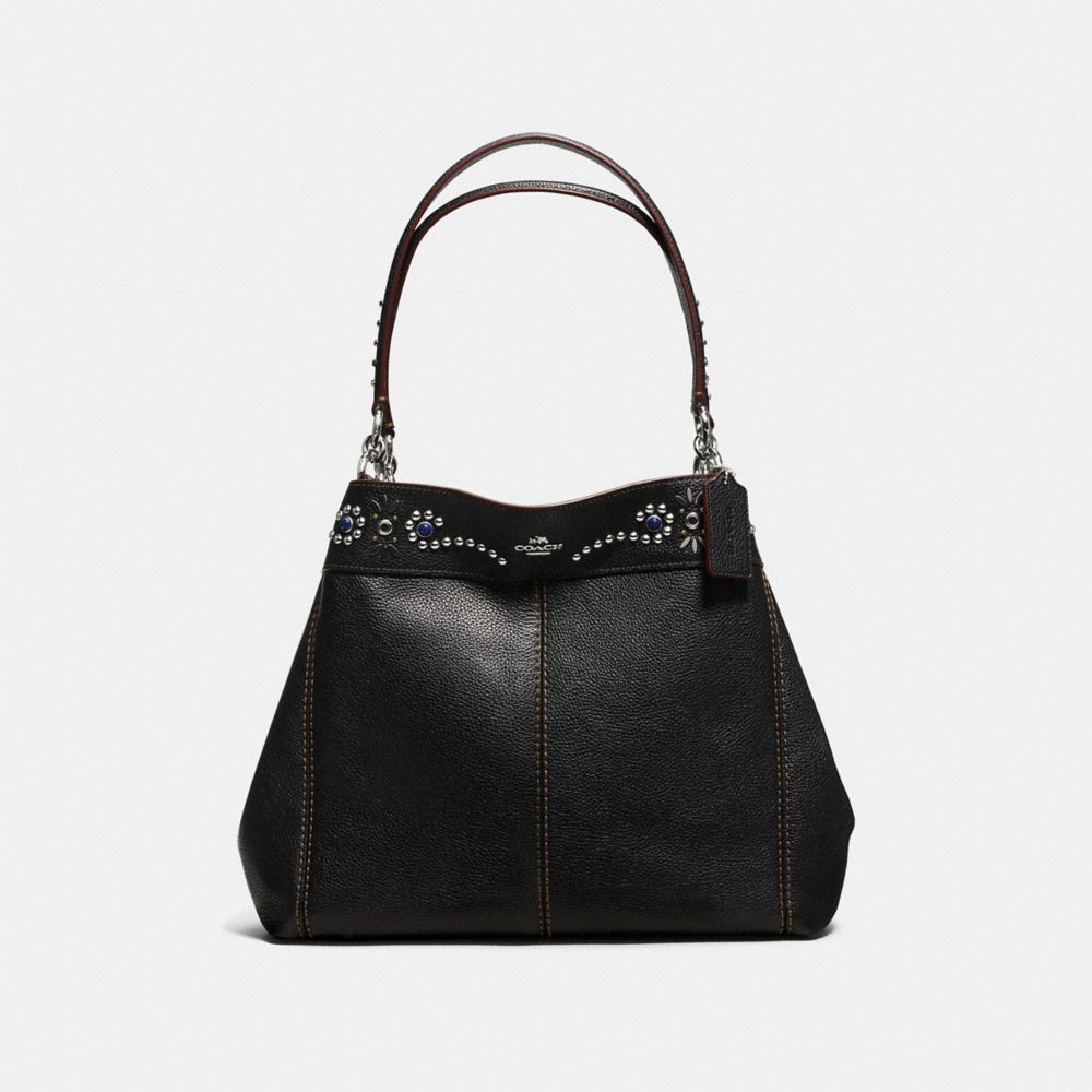 LEXY SHOULDER BAG IN PEBBLE LEATHER WITH BORDER STUDDED EMBELLISHMENT - SILVER/BLACK - COACH F59349