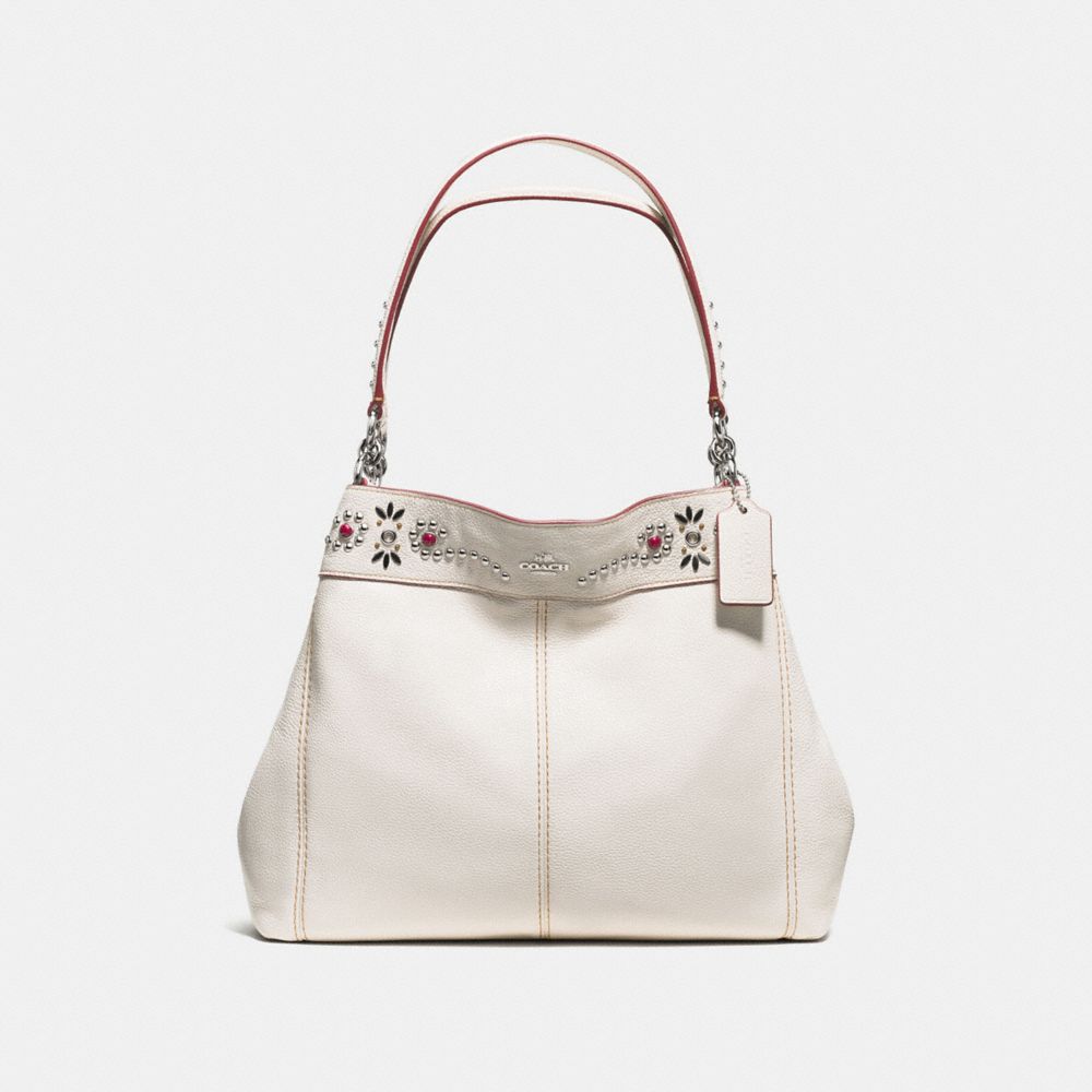 COACH F59349 Lexy Shoulder Bag In Pebble Leather With Border Studded Embellishment SILVER/CHALK