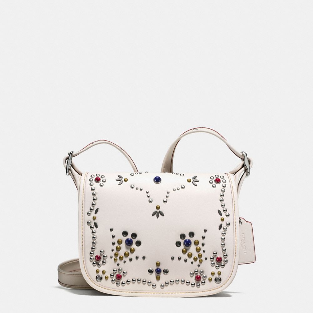 COACH PATRICIA SADDLE BAG 23 IN NATURAL REFINED LEATHER WITH ALL OVER STUDDED EMBELLISHMENT - SILVER/CHALK - F59351