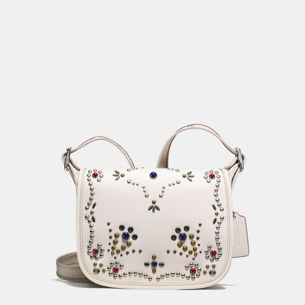 COACH F59351 PATRICIA SADDLE BAG 23 IN NATURAL REFINED LEATHER WITH ALL OVER STUDDED EMBELLISHMENT SILVER/CHALK