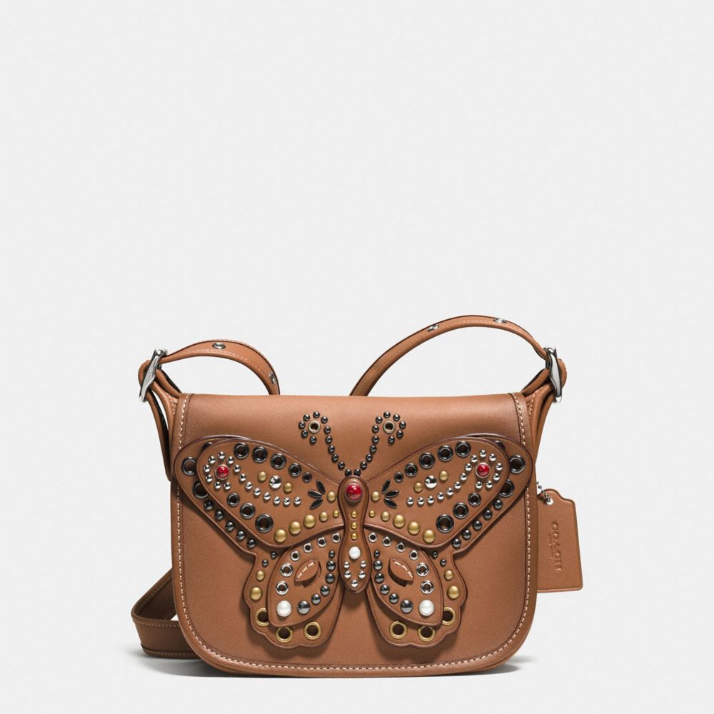 PATRICIA SADDLE BAG 23 IN GLOVE CALF LEATHER WITH BUTTERFLY STUD - SILVER/SADDLE - COACH F59353