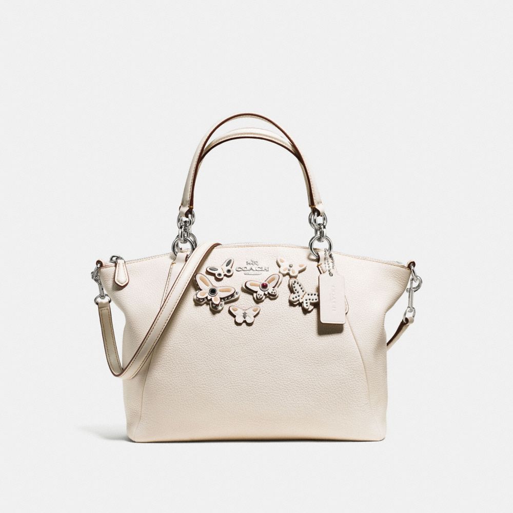 SMALL KELSEY SATCHEL IN PEBBLE LEATHER WITH BUTTERFLY APPLIQUE - SILVER/CHALK - COACH F59354