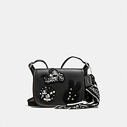 COACH F59355 Patricia Saddle 18 In Glove Calf Leather With Mickey Patches ANTIQUE NICKEL/BLACK MULTI