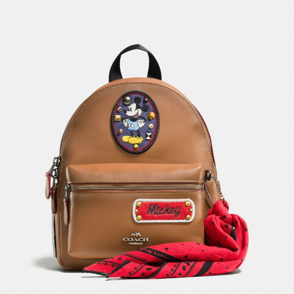 MINI CHARLIE BACKPACK IN GLOVE CALF LEATHER WITH MICKEY PATCHES - QB/SADDLE MULTI - COACH F59356