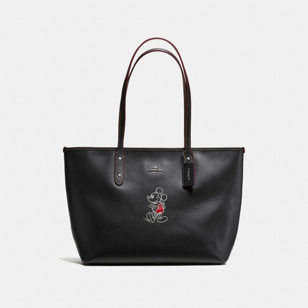 COACH CITY ZIP TOTE IN GLOVE CALF LEATHER WITH MICKEY - ANTIQUE NICKEL/BLACK - f59357