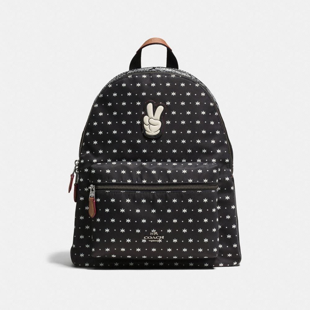 COACH F59358 CHARLIE BACKPACK WITH BANDANA PRINT AND MICKEY BLACK/CHALK/BLACK ANTIQUE NICKEL