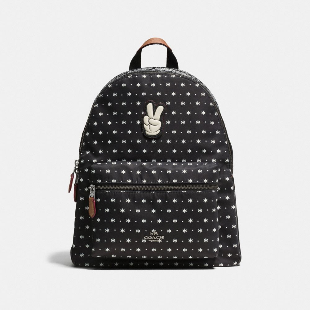 COACH CHARLIE BACKPACK IN BANDANA PRINT WITH MICKEY - BLACK ANTIQUE NICKEL/BLACK - F59358