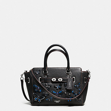 COACH BLAKE CARRYALL 25 IN PEBBLE LEATHER WITH ALL OVER BUTTERFLY APPLIQUE - SILVER/BLACK - f59361