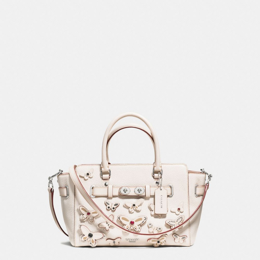 BLAKE CARRYALL 25 IN PEBBLE LEATHER WITH ALL OVER BUTTERFLY APPLIQUE - f59361 - SILVER/CHALK