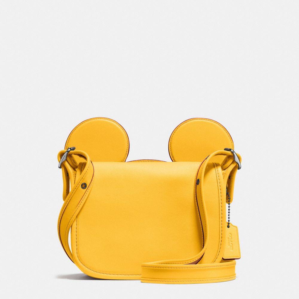 PATRICIA SADDLE IN GLOVE CALF LEATHER WITH MICKEY EARS - BLACK ANTIQUE NICKEL/BANANA - COACH F59369
