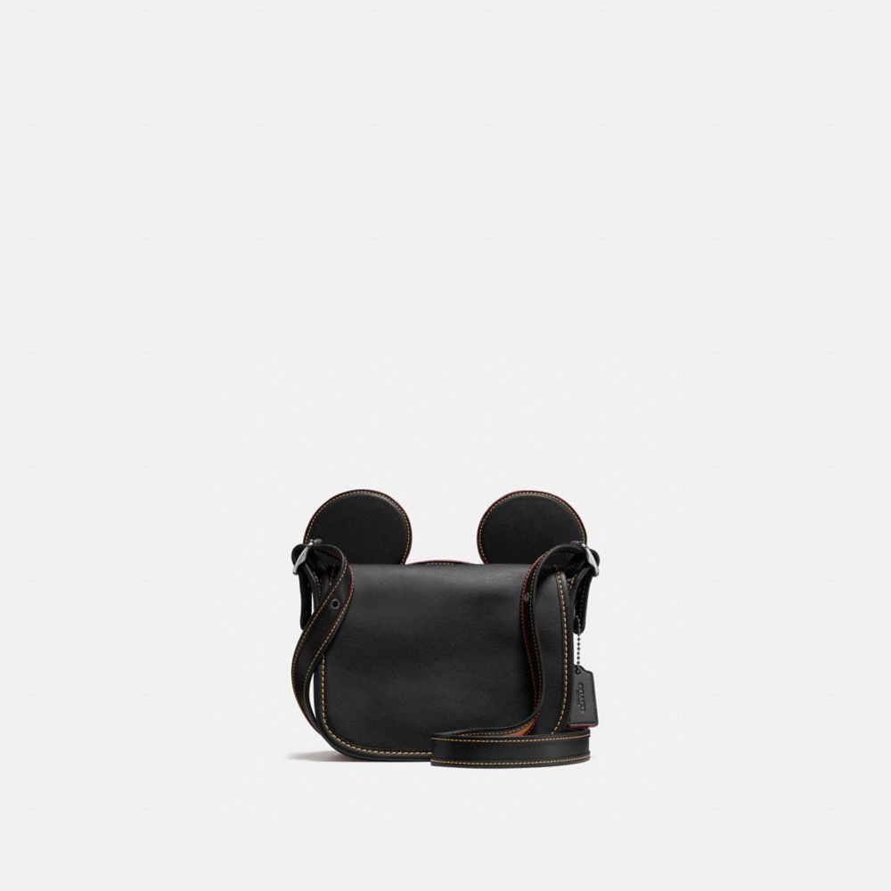 COACH F59369 Patricia Saddle In Glove Calf Leather With Mickey Ears ANTIQUE NICKEL/BLACK