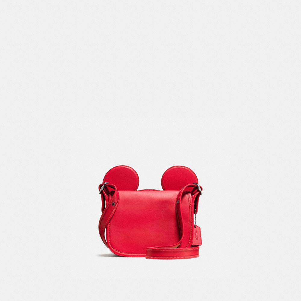 COACH PATRICIA SADDLE IN GLOVE CALF LEATHER WITH MICKEY EARS - BLACK ANTIQUE NICKEL/BRIGHT RED - F59369