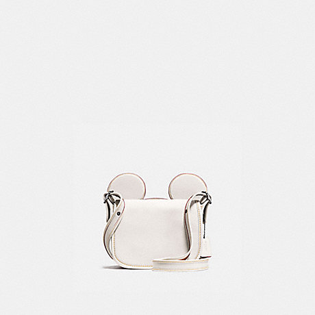 COACH f59369 PATRICIA SADDLE IN GLOVE CALF LEATHER WITH MICKEY EARS BLACK ANTIQUE NICKEL/CHALK
