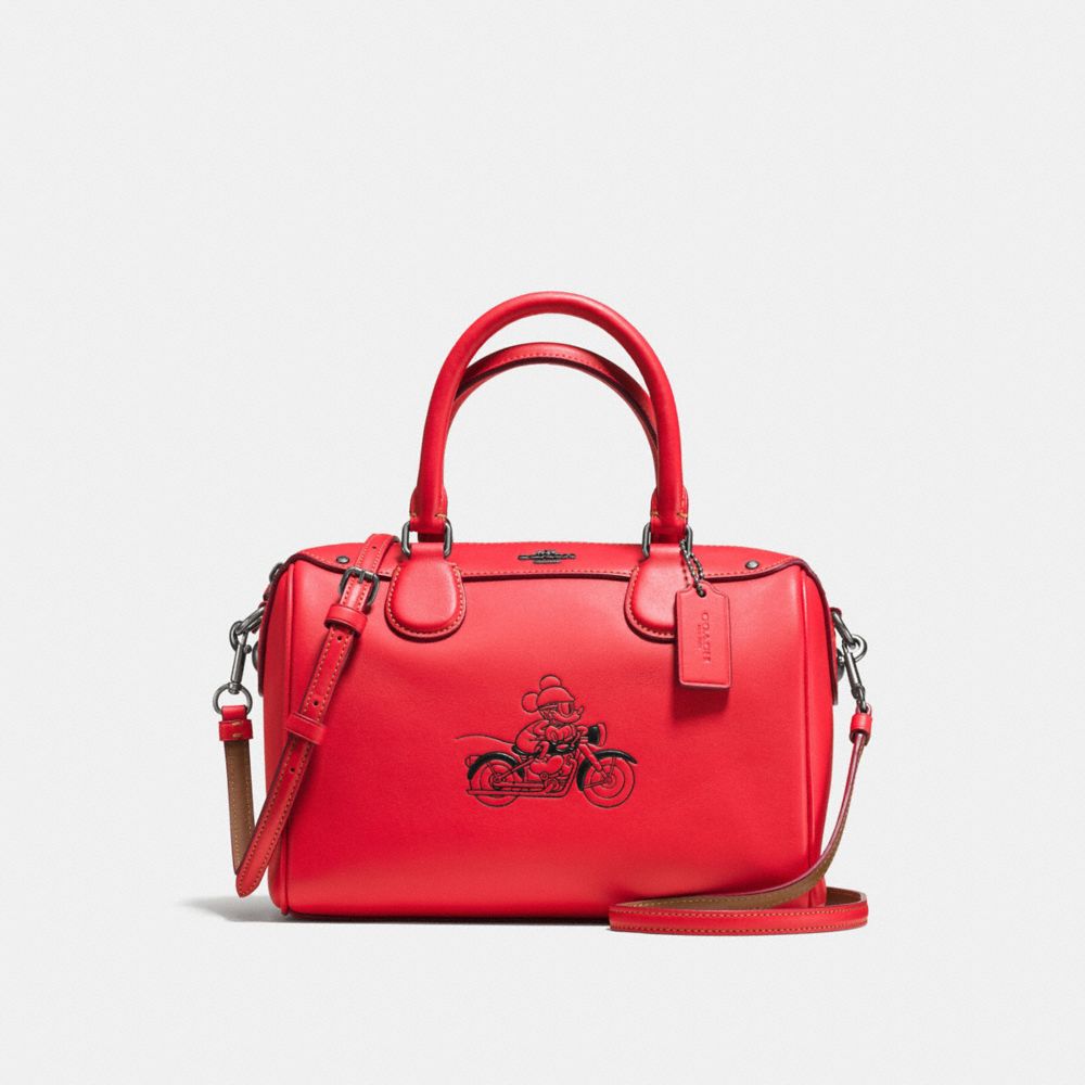 COACH F59371 Mini Bennett Satchel With Mickey BLACK ANTIQUE NICKEL/BRIGHT RED