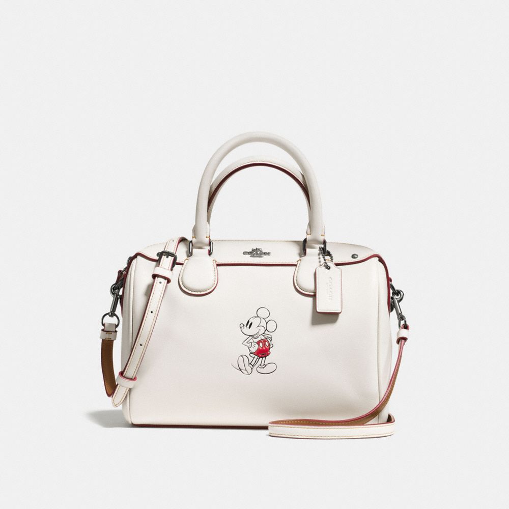 COACH F59371 Mini Bennett Satchel In Glove Calf Leather With Mickey BLACK ANTIQUE NICKEL/CHALK