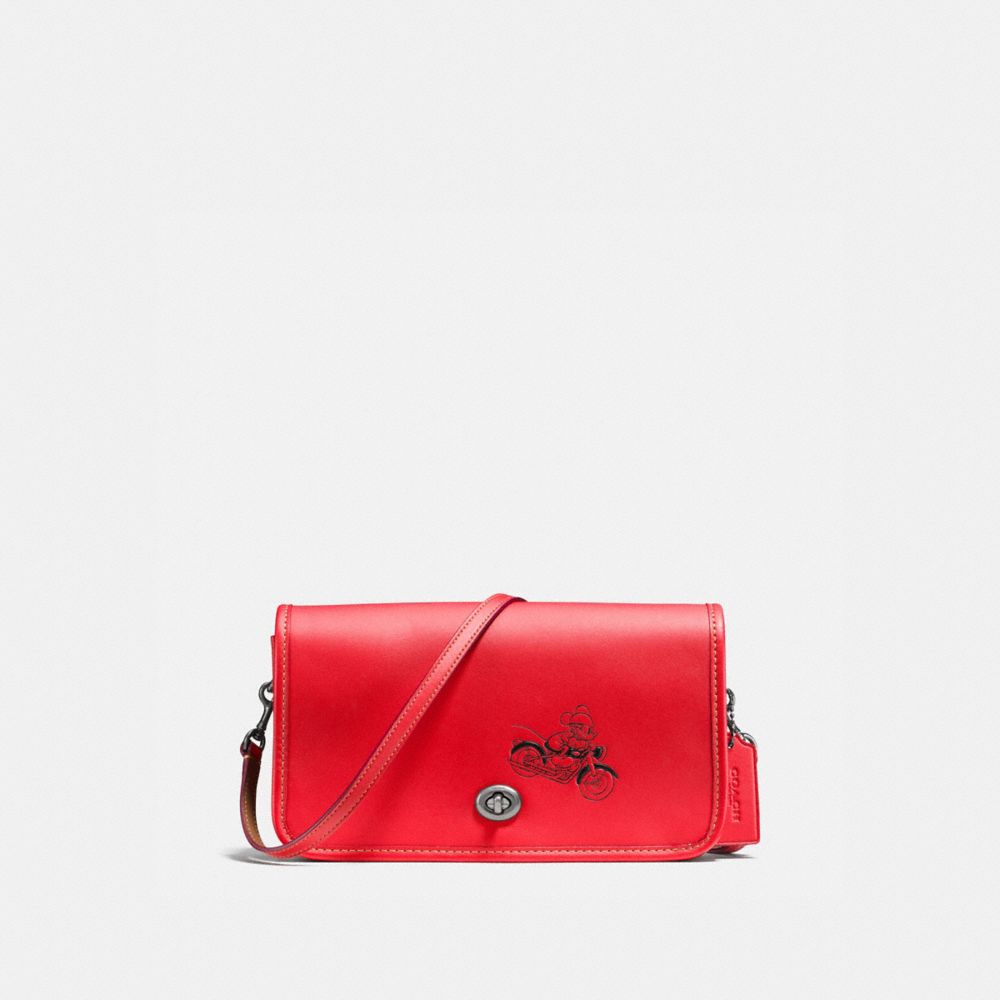 PENNY CROSSBODY IN GLOVE CALF LEATHER WITH MICKEY - f59374 - BLACK ANTIQUE NICKEL/BRIGHT RED