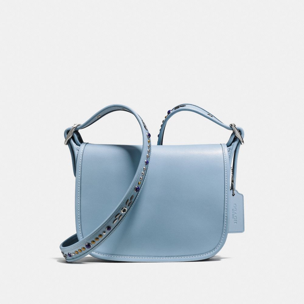 PATRICIA SADDLE BAG 23 IN NATURAL REFINED LEATHER WITH STUDDED STRAP - f59380 - SILVER/CORNFLOWER