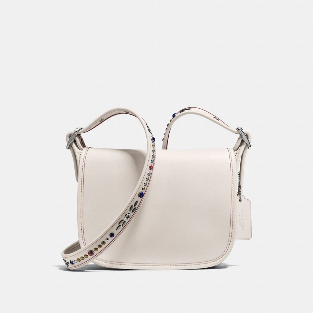 PATRICIA SADDLE BAG 23 IN NATURAL REFINED LEATHER WITH STUDDED STRAP - f59380 - SILVER/CHALK
