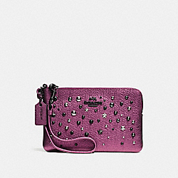 SMALL WRISTLET WITH STAR RIVETS - COACH f59386 - MATTE BLACK/METALLIC MAUVE