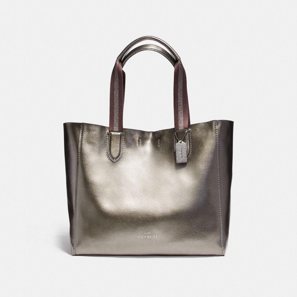 LARGE DERBY TOTE IN METALLIC PEBBLE LEATHER - COACH f59388 -  ANTIQUE NICKEL/GUNMETAL