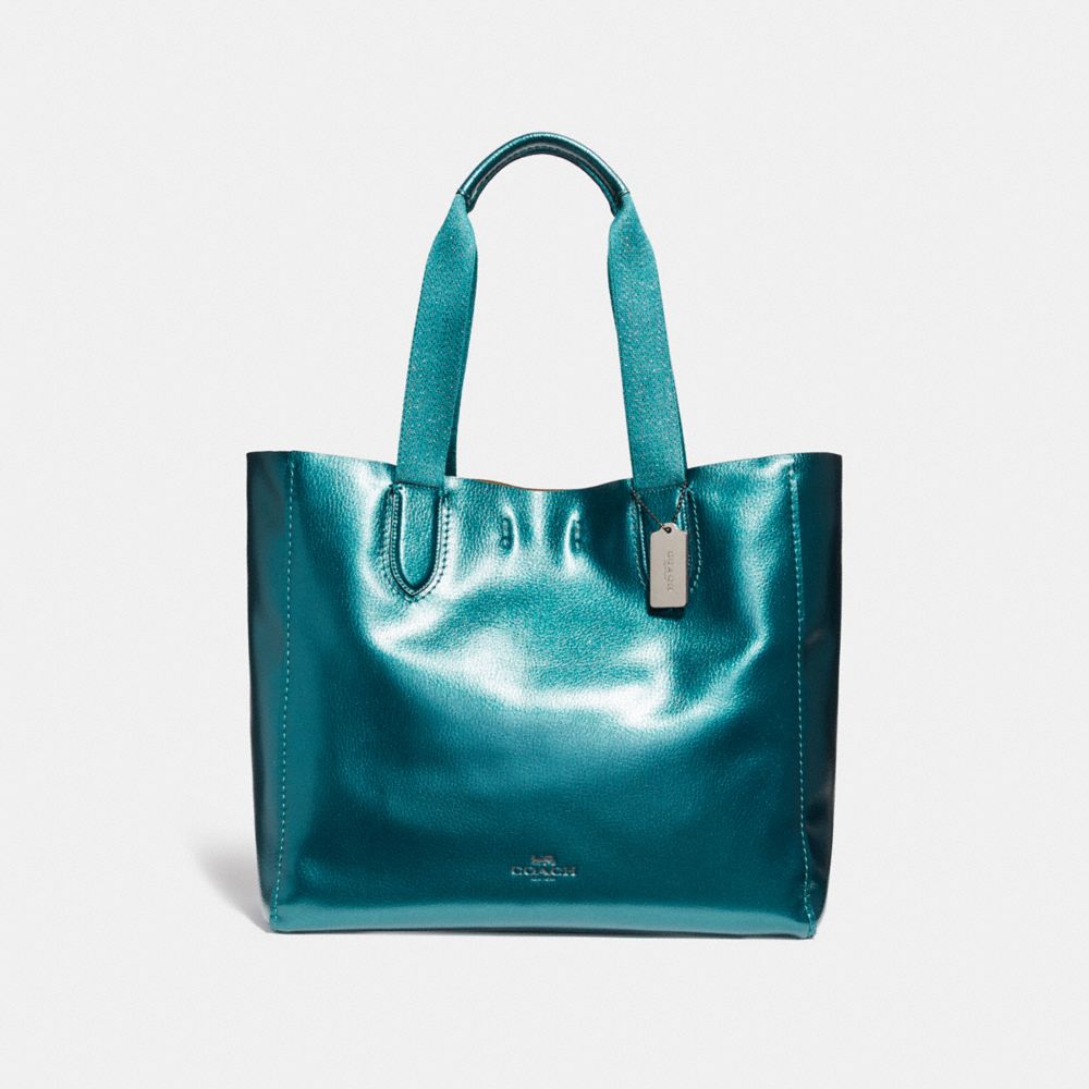 COACH LARGE DERBY TOTE - METALLIC DARK TEAL/BLACK ANTIQUE NICKEL - F59388