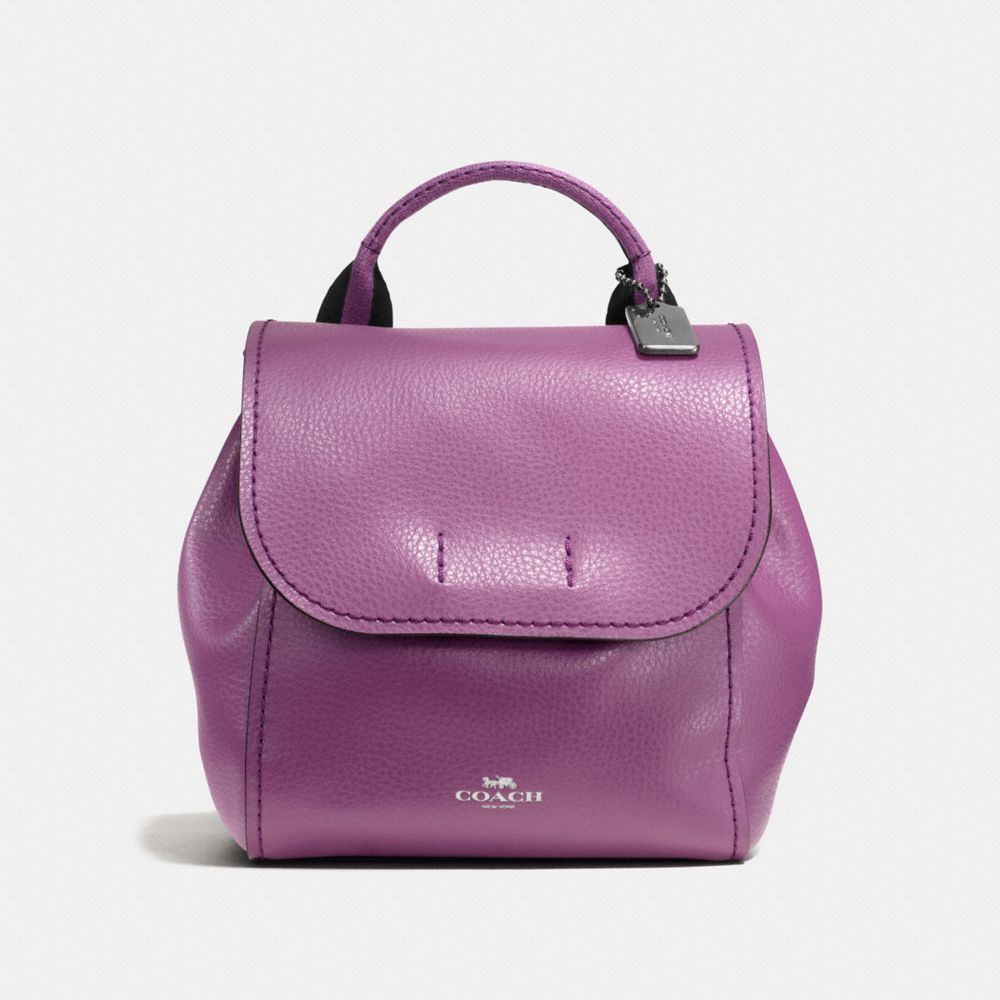 DERBY BACKPACK IN PEBBLE LEATHER WITH STRIPE WEBBING - BLACK ANTIQUE NICKEL/MAUVE - COACH F59401