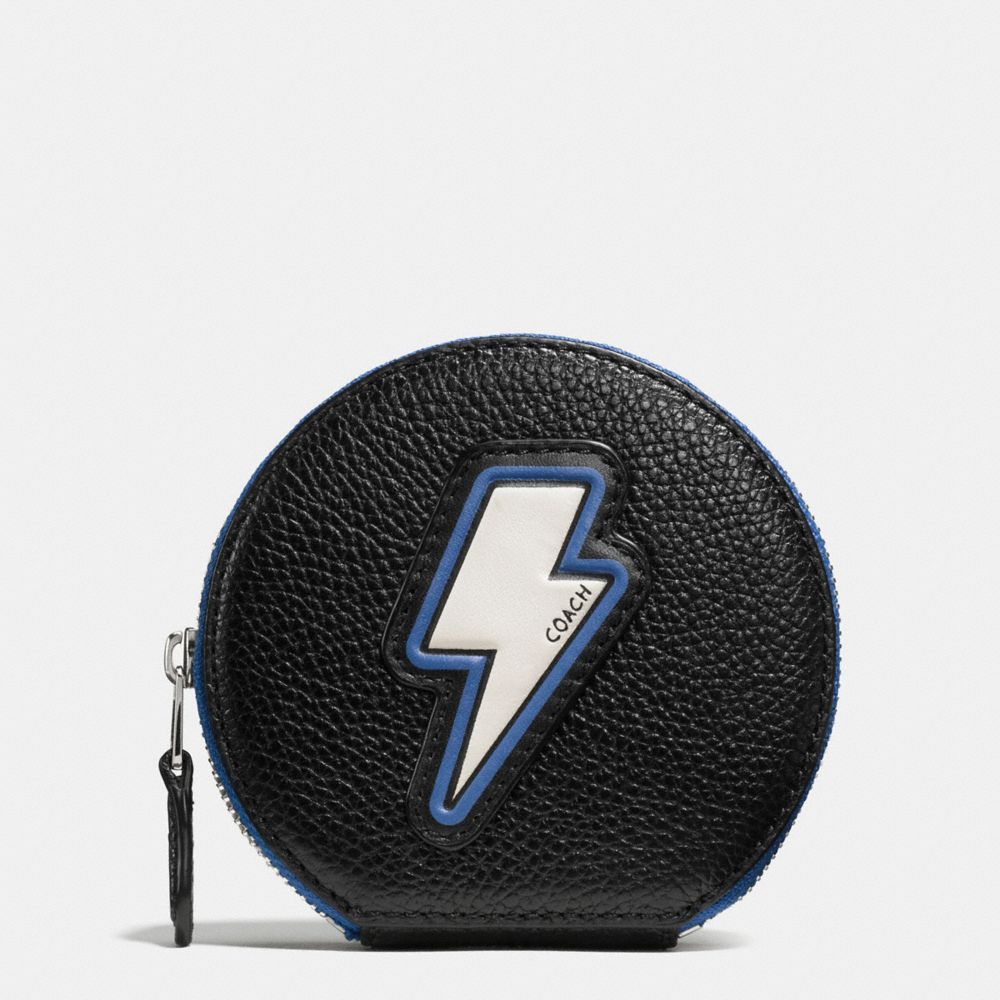 COIN CASE IN PEBBLE LEATHER WITH LIGHTNING BOLT - SILVER/MULTI - COACH F59407
