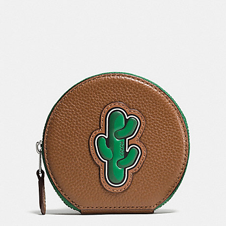 COACH COIN CASE IN PEBBLE LEATHER WITH CACTUS - SILVER/MULTI - f59408
