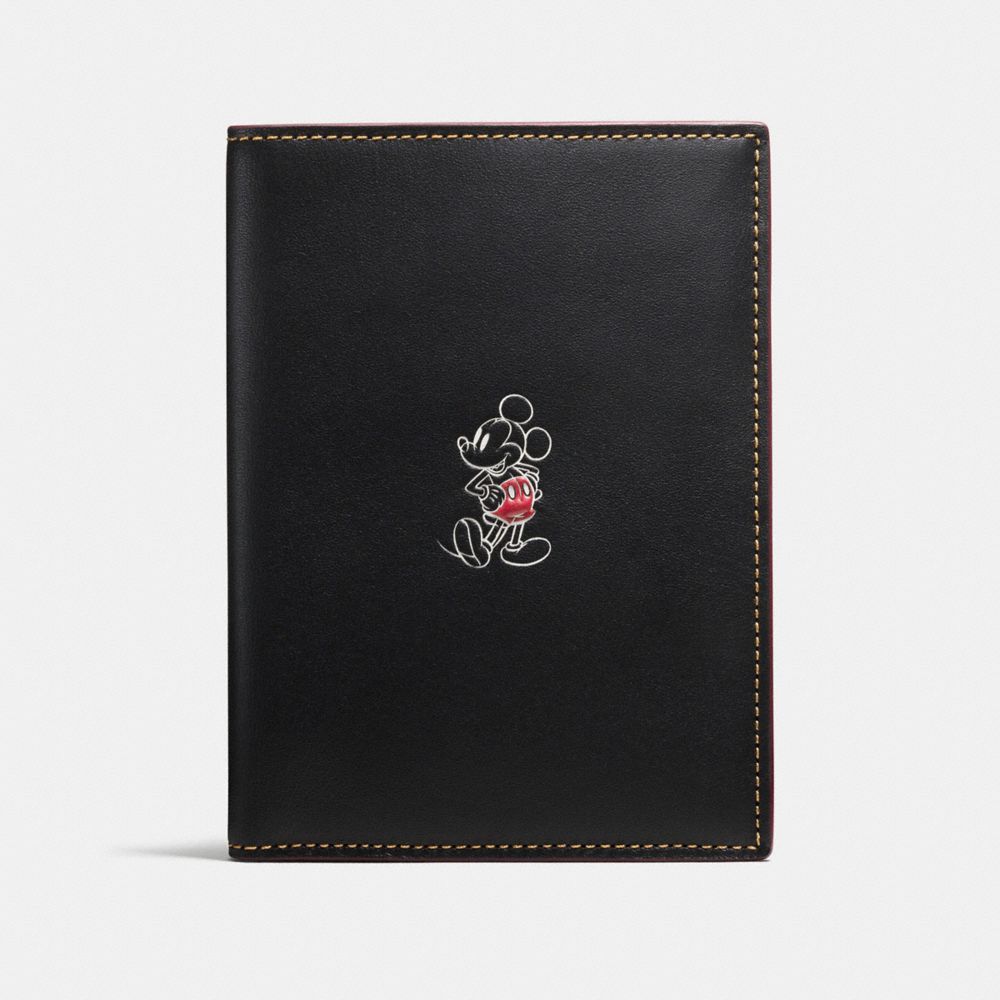 COACH F59411 Passport Case In Glove Calf Leather With Mickey BLACK