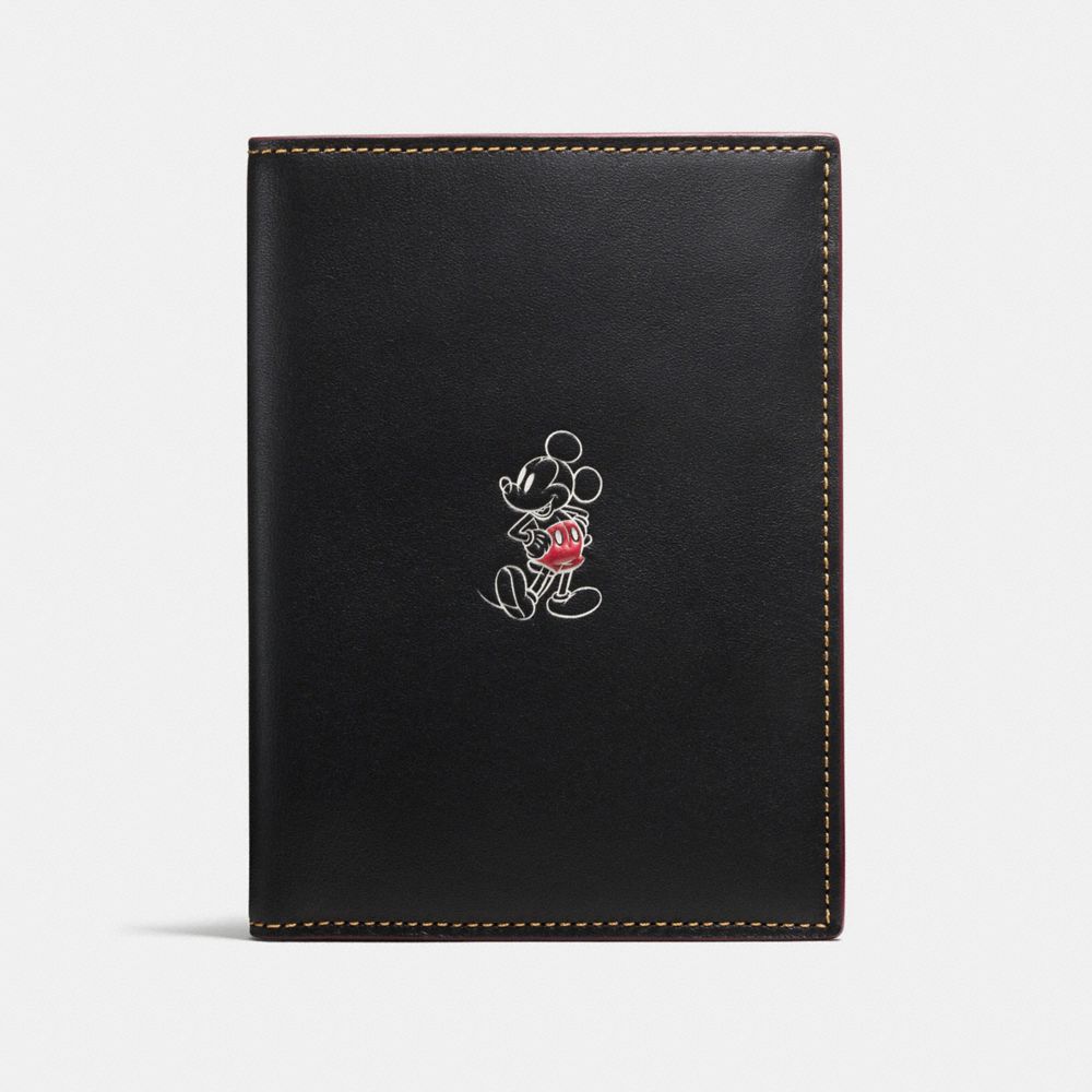 COACH f59411 PASSPORT CASE IN GLOVE CALF LEATHER WITH MICKEY BLACK