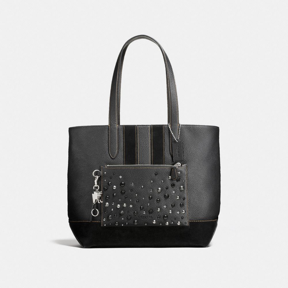 COACH f59427 METROPOLITAN SOFT TOTE WITH STUDS DARK NICKEL/BLACK