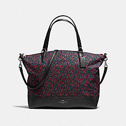 SATCHEL IN RANCH FLORAL PRINT NYLON - f59433 - BLACK ANTIQUE NICKEL/BRIGHT RED