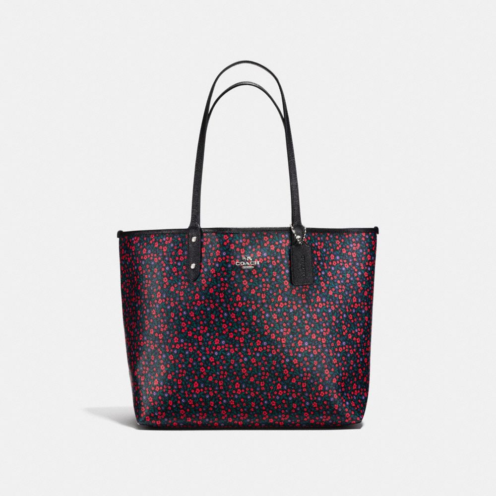 COACH F59441 Reversible City Tote In Ranch Floral Print Coated Canvas SILVER/BRIGHT RED