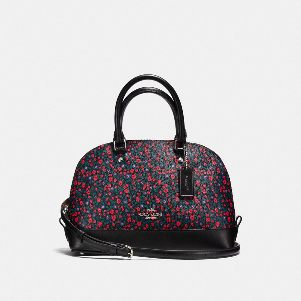 COACH F59443 Mini Sierra Satchel In Ranch Floral Print Coated Canvas SILVER/BRIGHT RED