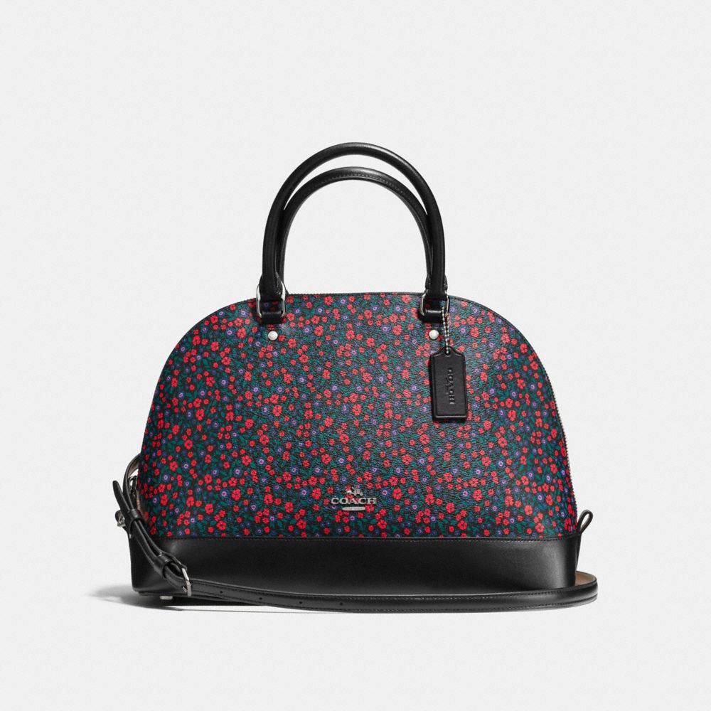 COACH F59444 Sierra Satchel In Ranch Floral Print Coated Canvas SILVER/BRIGHT RED