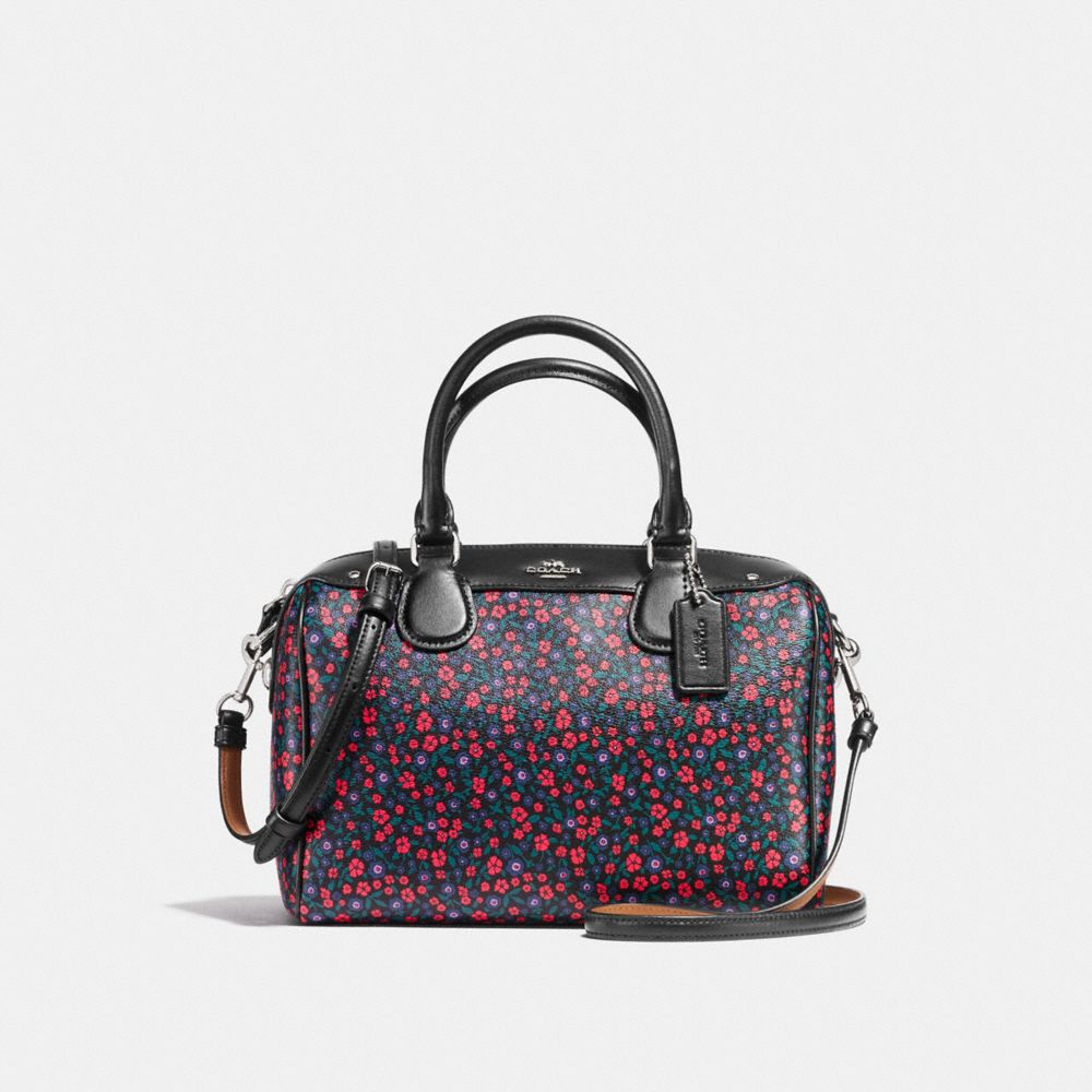 COACH F59445 Mini Bennett Satchel In Ranch Floral Print Coated Canvas SILVER/BRIGHT RED