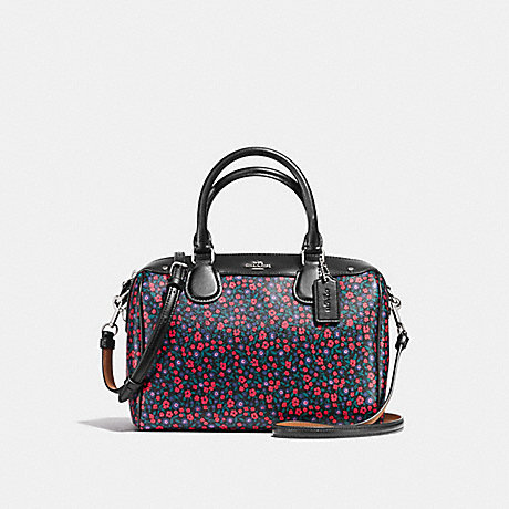 COACH F59445 MINI BENNETT SATCHEL IN RANCH FLORAL PRINT COATED CANVAS SILVER/BRIGHT-RED