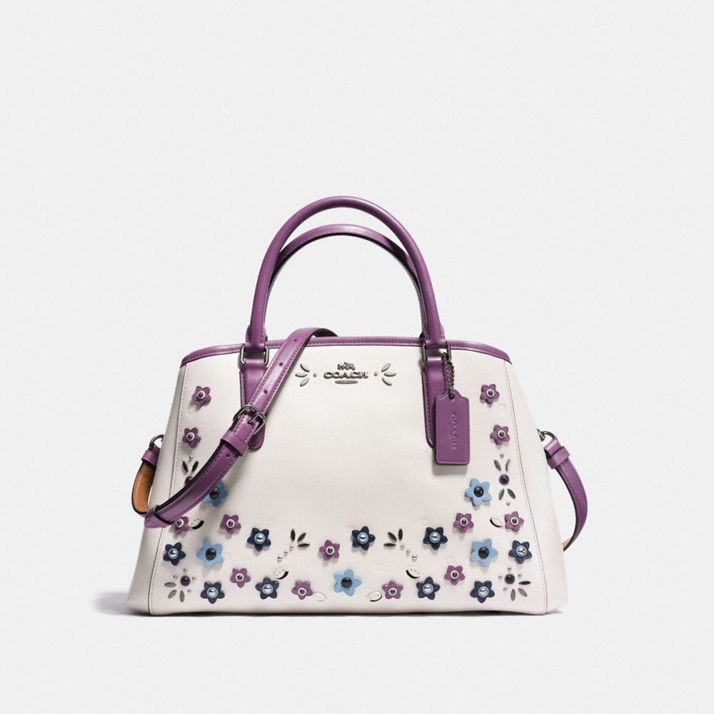 SMALL MARGOT CARRYALL IN NATURAL REFINED LEATHER WITH FLORAL APPLIQUE - f59449 - BLACK ANTIQUE NICKEL/CHALK MULTI