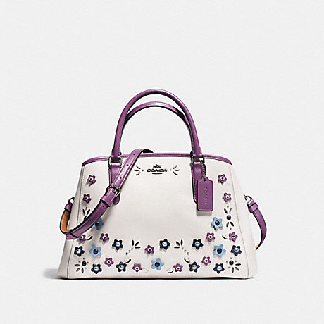 COACH f59449 SMALL MARGOT CARRYALL IN NATURAL REFINED LEATHER WITH FLORAL APPLIQUE BLACK ANTIQUE NICKEL/CHALK MULTI