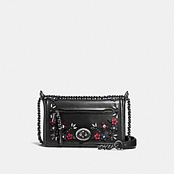 COACH LEX SMALL FLAP CROSSBODY IN NATURAL REFINED LEATHER WITH FLORAL APPLIQUE - ANTIQUE NICKEL/BLACK MULTI - F59451