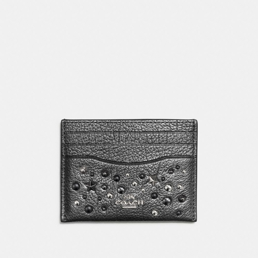 CARD CASE WITH STAR RIVETS - SILVER/METALLIC GRAPHITE - COACH F59453
