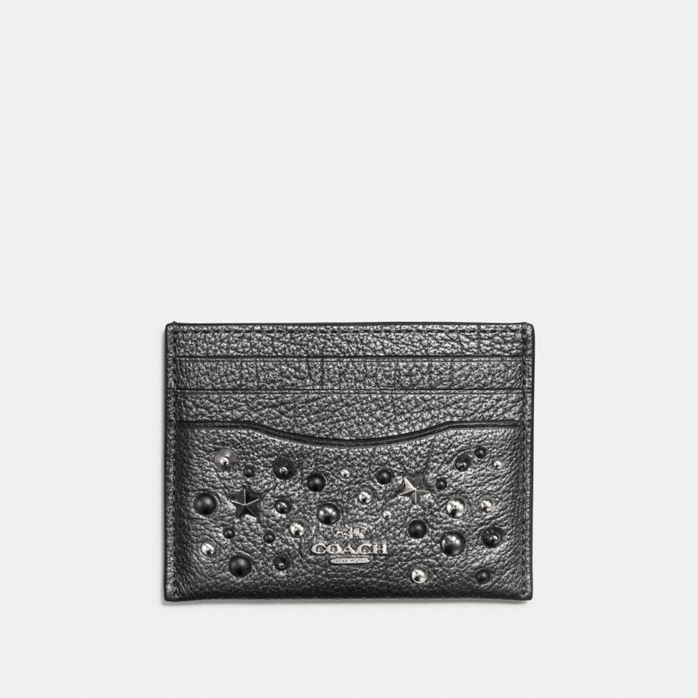 COACH F59453 Card Case With Star Rivets SILVER/METALLIC GRAPHITE