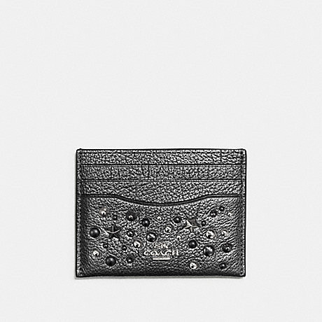 COACH CARD CASE WITH STAR RIVETS - SILVER/METALLIC GRAPHITE - f59453