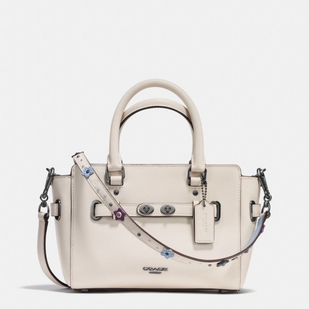 COACH F59454 Mini Blake Carryall In Natural Refined Leather With Floral Applique Strap BLACK ANTIQUE NICKEL/CHALK