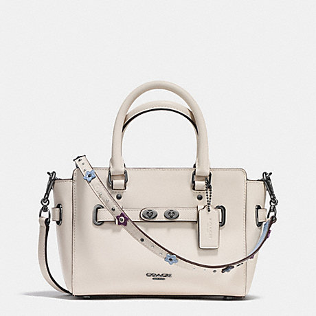 COACH F59454 MINI BLAKE CARRYALL IN NATURAL REFINED LEATHER WITH FLORAL APPLIQUE STRAP BLACK-ANTIQUE-NICKEL/CHALK