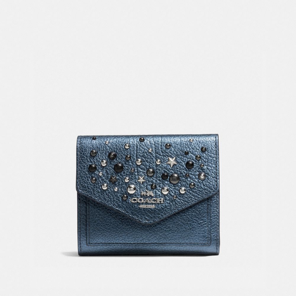 SMALL WALLET WITH STAR RIVETS - f59510 - SILVER/METALLIC BLUE