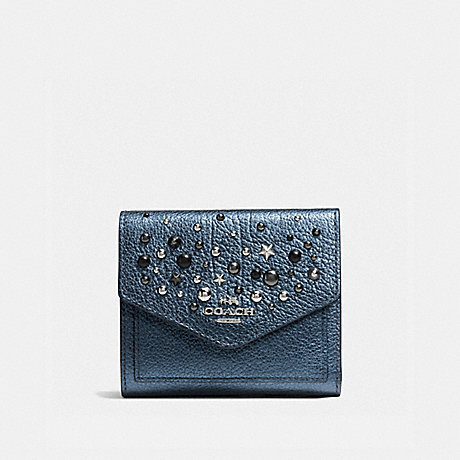 COACH f59510 SMALL WALLET WITH STAR RIVETS SILVER/METALLIC BLUE