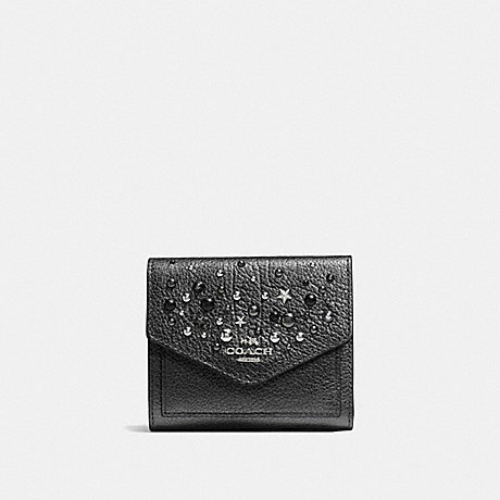COACH f59510 SMALL WALLET WITH STAR RIVETS SILVER/METALLIC GRAPHITE