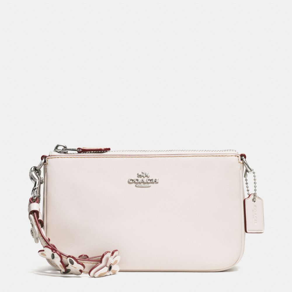 COACH F59525 Large Wristlet 19 In Pebble Leather With Studded Strap Embellishment SILVER/CHALK